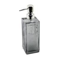 CAM KARE - ŞEFFAF ŞİŞE--BUZLU NOKTA DESEN SIVI SABUNLUK 450ML GÜMÜŞ PLASTİK POMPA