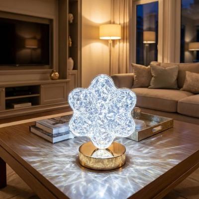 Çiçek Model Kristal LED Masa Lambası ? Dokunmatik, 3 Renk Işık Modlu, Şarjlı Mini Dekoratif Gece Lambası