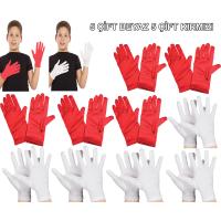 Çocuk Gösteri Eldiven Seti – 5 Çift Beyaz &amp;amp; 5 Çift Kırmızı