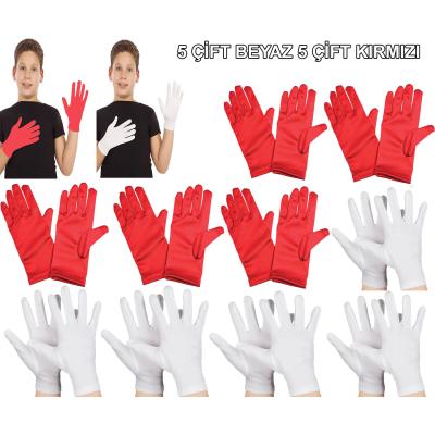 Çocuk Gösteri Eldiven Seti ? 5 Çift Beyaz &amp;amp; 5 Çift Kırmızı