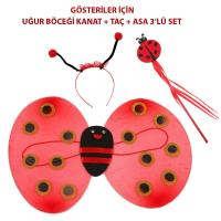 Çocuk Gösteri İçin Uğur Böceği Kanat + Taç + Asa 3'lü Kostüm Seti