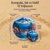 Dağ Manzaralı Katlanabilir Cep Yelpazesi - Kılıflı Yuvarlak Kumaş El Yelpazesi