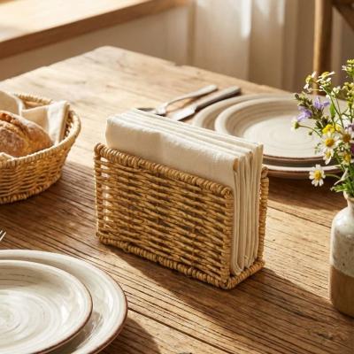 Dekoratif Plastik Rattan Dikdörtgen Peçetelik?Doğal Hasır Dokulu Masaüstü Peçete Standı