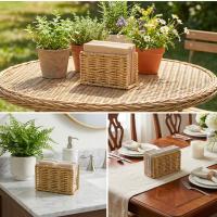 Dekoratif Plastik Rattan Dikdörtgen Peçetelik–Doğal Hasır Dokulu Masaüstü Peçete Standı