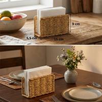 Dekoratif Plastik Rattan Dikdörtgen Peçetelik–Doğal Hasır Dokulu Masaüstü Peçete Standı