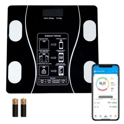 Dijital Baskül Yağ Ölçer Fonksiyonlu Akıllı Baskül Bluetooth Bağlantılı Tartı