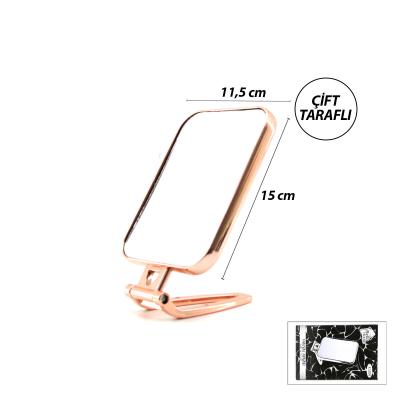 DİKDÖRTGEN - BAKIR 15X11.5CM MAKYAJ AYNASI ÇİFT TARAFLI KATLANIR AYAKLI