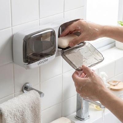 Duvara Monte İkili Kapaklı Plastik Katı Sabunluk Organizer ? Banyo &amp; Mutfak İçin Yapışkanlı Sabun Kutusu ve Düzenleyici