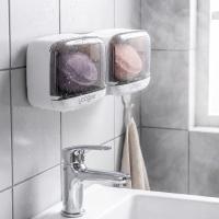Duvara Monte İkili Kapaklı Plastik Katı Sabunluk Organizer – Banyo &amp; Mutfak İçin Yapışkanlı Sabun Kutusu ve Düzenleyici