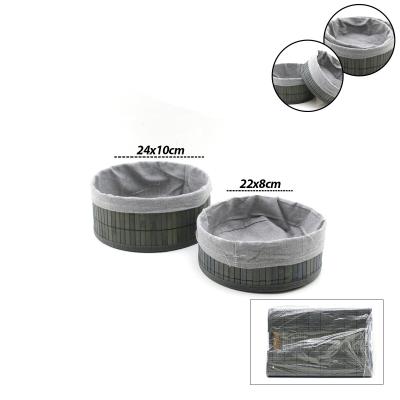 GRİ 2 BOY YUVARLAK BAMBU KENAR ORGANİZER SEPET AHŞAP ALTLIK - BEZLİ ÇAP=22X24CM