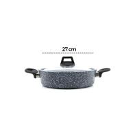 GRİ 7 PARÇA GRANİT TENCERE - TAVA SETİ 20-24CM DERİN - 27CM BASIK CAM KAPAK TENCERE - 26CM TAVA