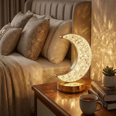 Hilal AY Model Kristal LED Masa Lambası ? Dokunmatik, 3 Renk Işık Modlu, Şarjlı Mini Dekoratif Gece Lambası