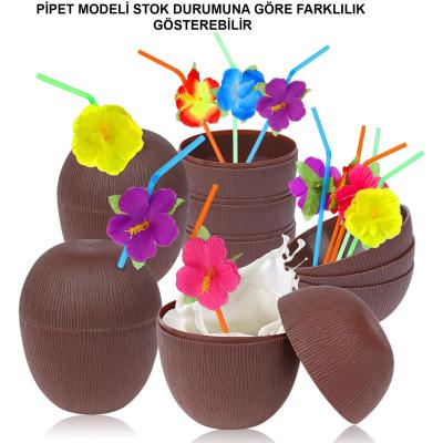 Hindistan Cevizi Hawaii Luau Aloha Pipetli İçecek Kabı Bardak 10x13 cm 1 Adet