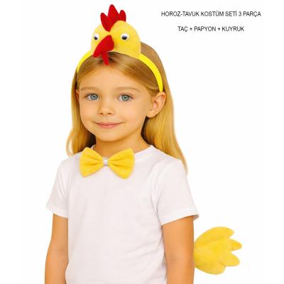 Horoz – Tavuk Kostüm Aksesuar Seti - Taç Papyon Kuyruk