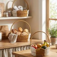 İç İçe Geçebilen 3’lü Çift Renkli Yuvarlak Dalgalı Formlu Saplı Plastik Rattan Sepet Seti – Hasır Görünümlü Çok Amaçlı Organizerler