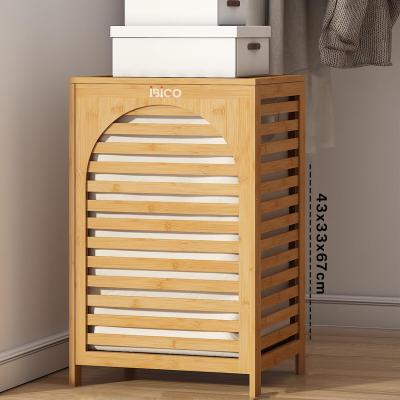 KALIN AHŞAP BAMBU KİRLİ ÇAMAŞIR SEPETİ KUMAŞ ÇANTALI SEPET=43X33X67CM