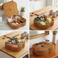 Kapaklı 5 Bölmeli Plastik Rattan Organizer Kutu – Hasır Desenli Çok Amaçlı Saklama ve Sunum Sepeti Çerezlik