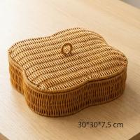 Kapaklı 5 Bölmeli Plastik Rattan Organizer Kutu – Hasır Desenli Çok Amaçlı Saklama ve Sunum Sepeti Çerezlik