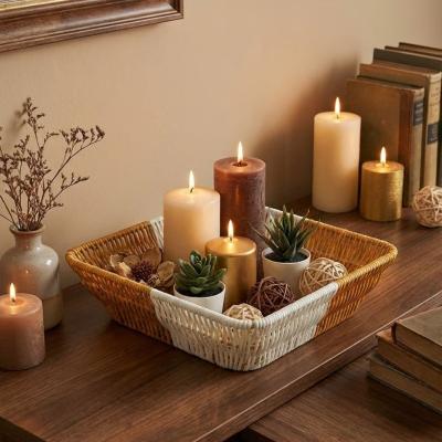 Kare Çift Renkli Plastik Rattan Ekmek ve Meyve Sepeti - Çok Amaçlı Banyo ve Mutfak Düzenleyici - Yıkanabilir Tezgâh Üstü Organizer