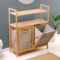 KİRLİ 2 KAT ORGANİZER RAFLI - 2 BÖLMELİ ÖNDEN ÇEK AÇ KALIN AHŞAP BAMBU KİRLİ ÇAMAŞIR SEPETİ 80X33X87CM