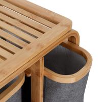 KİRLİ ÇAMAŞIR SEPETİ AHŞAP - BAMBU 3 ORGANİZER BÖLMELİ KUMAŞ ÇANTALI 50X30X70CM