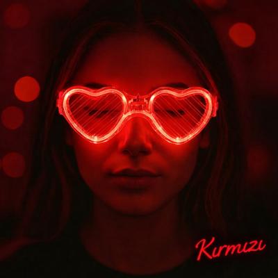 Kırmızı LED Işıklı Kalp Gözlük – 3 Modlu Parti - Glow Gözlüğü