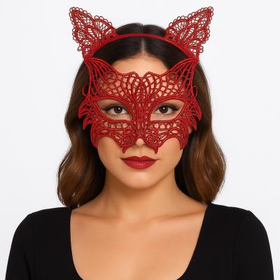 Kırmızı Dantel Kedi Maskesi ve Dantel Taç Seti 8 No ? Kadın Kostüm Aksesuarı