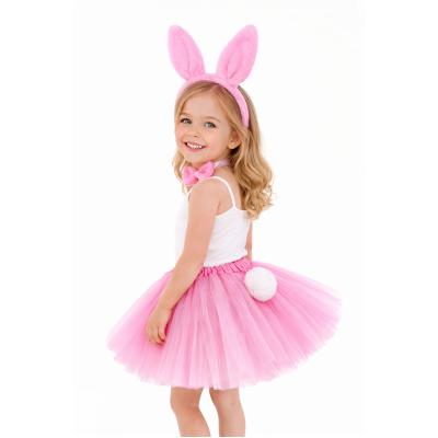 Kız Çocuk Tamamen Pembe Tavşan Kulaklı Kostüm Seti – Tütü Etekli 4 Parça