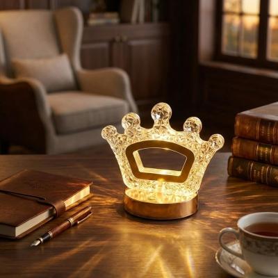 Kral Tacı Model Kristal LED Masa Lambası ? Dokunmatik, 3 Renk Işık Modlu, Şarjlı Mini Dekoratif Gece Lambası