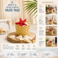 KÜÇÜK - YUVARLAK - AHŞAP SEPETLİ RENKLİ MİX MİDYE - DENİZ KABUK VAZO TAŞI