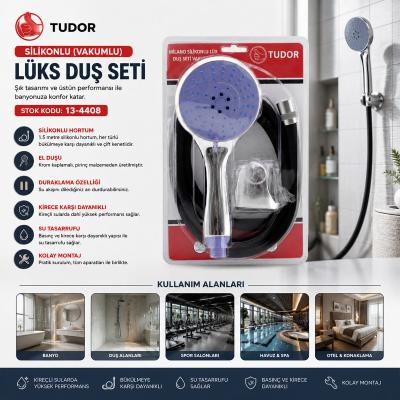 MİLANO VAKUMLU - SİLİKON LÜKS DUŞ SETİ DUŞ BAŞLIK=MİX SİLİKON HORTUM=1.5MT MAFSAL=3 KADEME