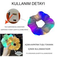 Mint Yeşili Renk Led Işıklı Lastikli Saç Tokası - 3 Modlu Festival - Parti Saç Tokası