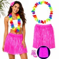 Neon Pembe Hawaii Etek 40 cm ve Rengarenk Hawaii Kolye