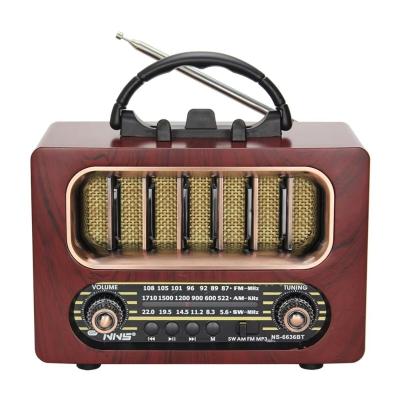 Orta Boy Retro Ahşap Tasarım Bluetooth Hoparlörlü Radyo – FM/AM Destekli, Şarjlı ve Taşınabiliri Radyo NS-6636