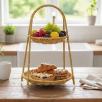 Plastik Rattan İki Katlı Sunumluk–Dekoratif Organizer, Mutfak Meyve,Sebze Sepeti, Banyo Düzenleyici Raf,Masaüstü Çok Amaçlı Sunum Standı