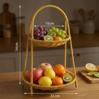 Plastik Rattan İki Katlı Sunumluk–Dekoratif Organizer, Mutfak Meyve,Sebze Sepeti, Banyo Düzenleyici Raf,Masaüstü Çok Amaçlı Sunum Standı