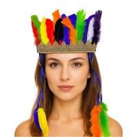 Rengarenk Tüylerle İşlenmiş Lastikli Kızılderili Başlığı