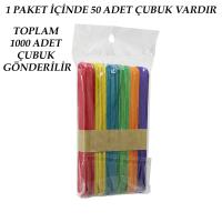 RENKLİ - 1000 ADET AHŞAP ELİŞİ - DİL ÇUBUK 15CM X 1.8CM