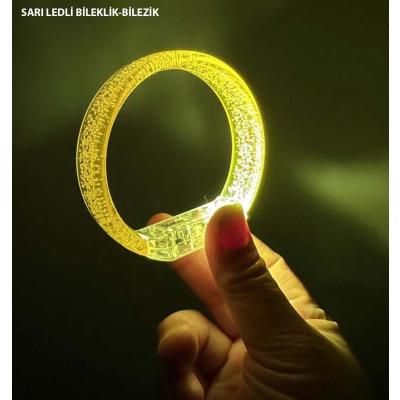 Sarı Led Işıklı Baskı Yapılabilen Pilli Bileklik Bilezik 1,5 cm Genişlik