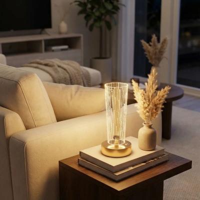 Silindirik Kristal Nokta Model LED Masa Lambası ? Gold Tabanlı, Dokunmatik, 3 Renk Işık Modlu, Şarjlı Modern Dekoratif Gece Lambası