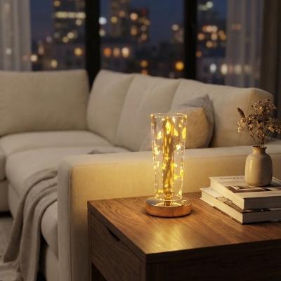 Silindirik Kristal Altın Toz Model LED Masa Lambası ? Gold Tabanlı, Dokunmatik, 3 Renk Işık Modlu, Şarjlı Modern Dekoratif Gece Lambası