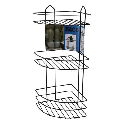 SİYAH  3 KATLI - ÜÇGEN METAL BANYO KÖŞELİK - DUŞKABİN RAF