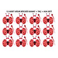 Uğur Böceği Kostüm Seti - Kanat Taç Asa 3 Parça 12 Adet