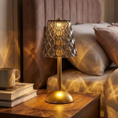 Uzun Klasik Gri Baklava Model LED Masa Lambası ? Dokunmatik, 3 Renk Işık Modlu, Şarjlı Dekoratif Gece Lambası