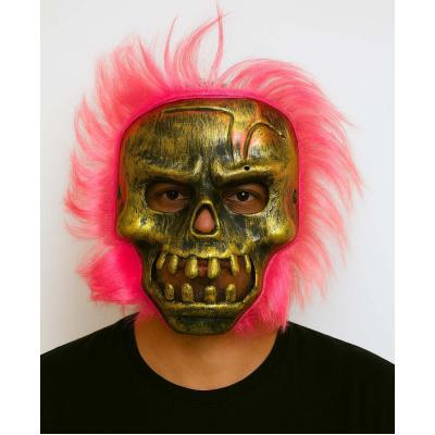 Wild Skull - Bakır Kafatası Pembe Saçlı İskelet Maske