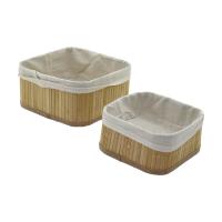 2Lİ   KARE   BAMBU KENAR  ORGANİZER SEPET AHŞAP ALTLIK - BEZLİ 21X21X10CM - 17X17X8CM