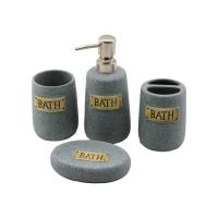 4 PCS GRİ SERAMİK BANYO TEMİZLİK SETİ SIVI - KATI SABUNLUK - DİŞ FIRÇALIK - MACUNLUK