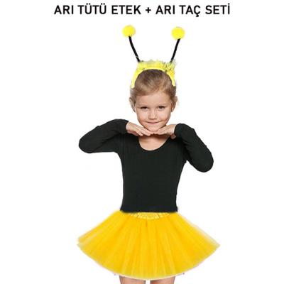 Gösteriler İçin Sarı Arı Tütü Etek ve Sarı Ponponlu Arı Taç Seti