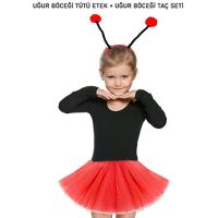 Gösteriler İçin Kırmızı Uğur Böceği Tütü Etek ve Kırmızı Uğur Böceği Taç Seti