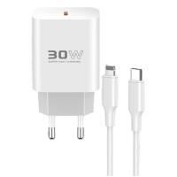 Konfulon C87C 30W Type-C Çıkışlı Ekstra DL50 1M Type-C to Lightning Kablolu PD Şarj Cihazı - Beyaz